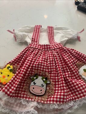 Red Gingham Pinafore Dress with White Blouse - Kids